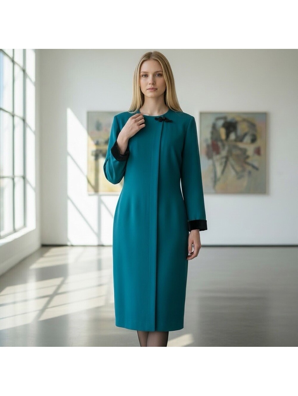 Vintage Kasper A.S.L. Teal Midi Dress Size 12 Quiet Luxury Old Money